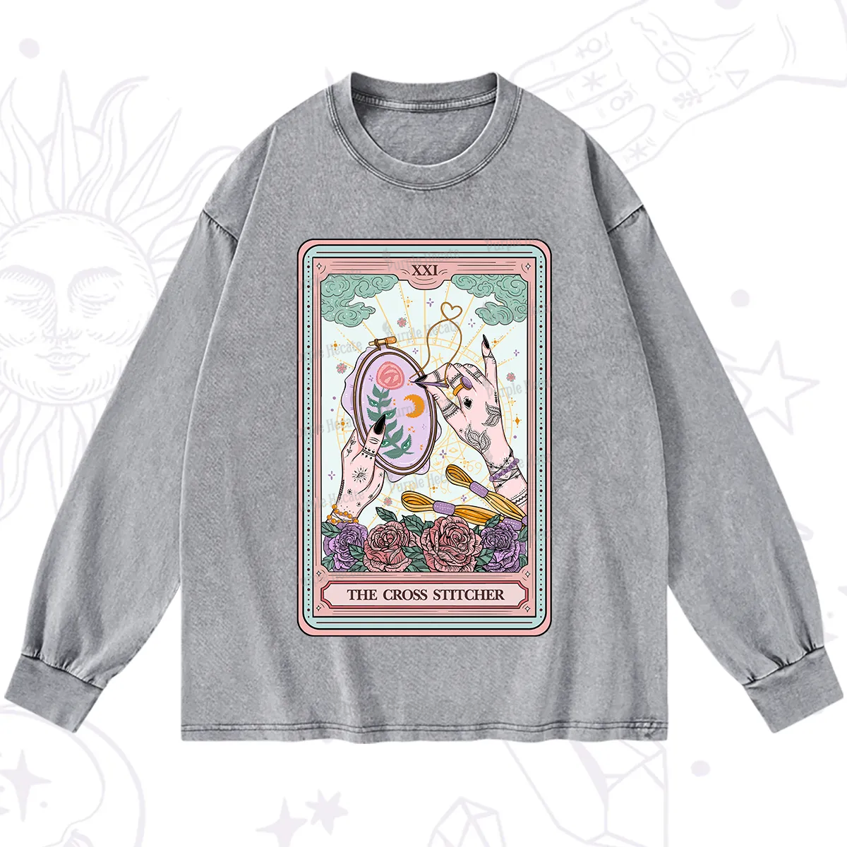 Purplehecate The Cross Stitcher Tarot Washed Long Sleeve Shirt
