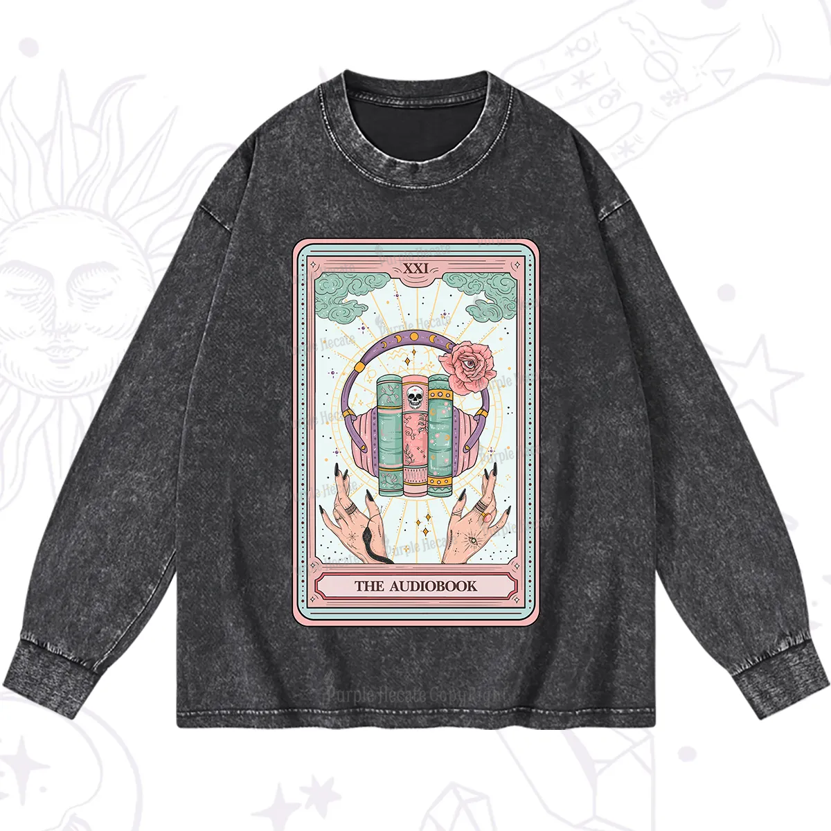 Purplehecate The Audiobook Tarot Washed Long Sleeve Shirt