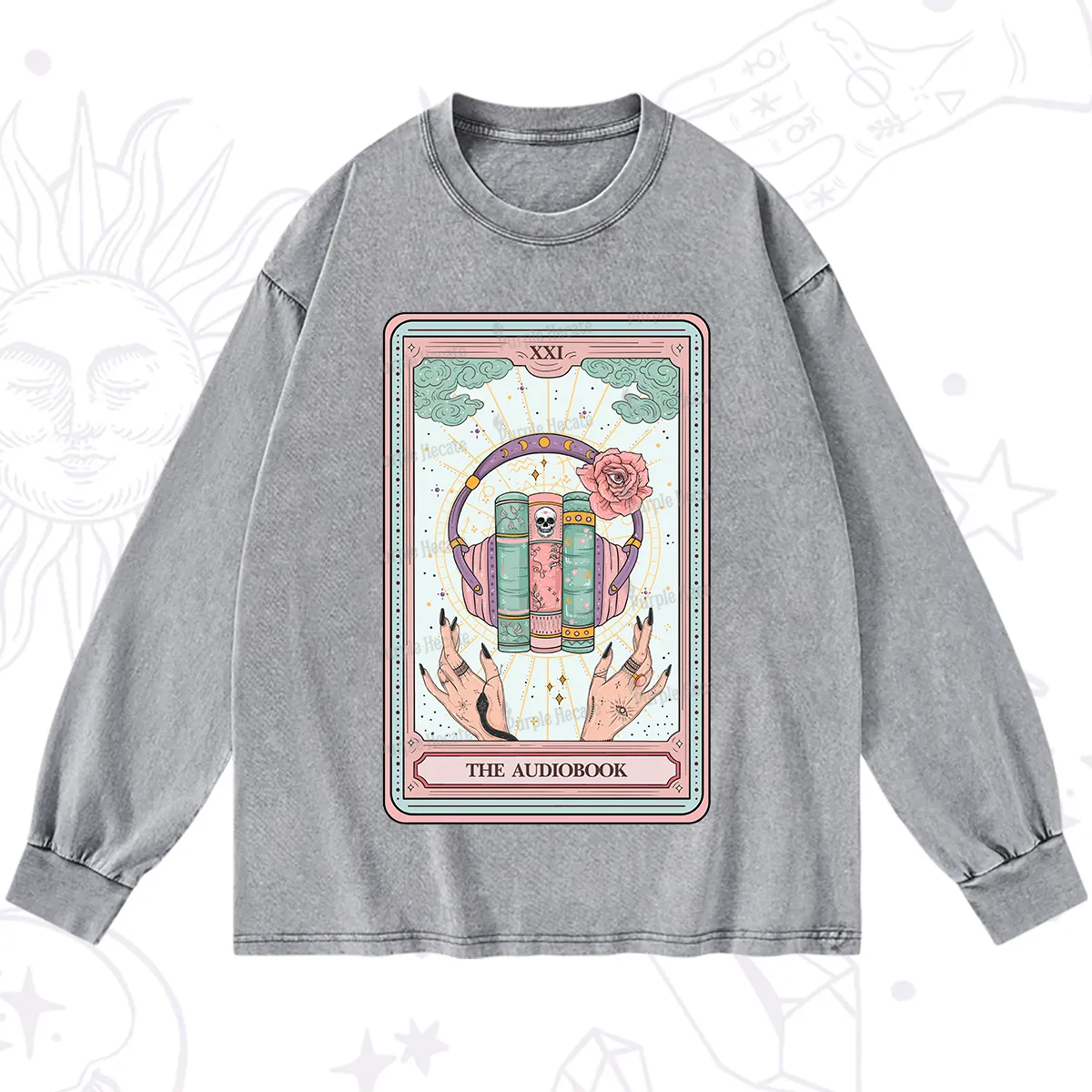 Purplehecate The Audiobook Tarot Washed Long Sleeve Shirt