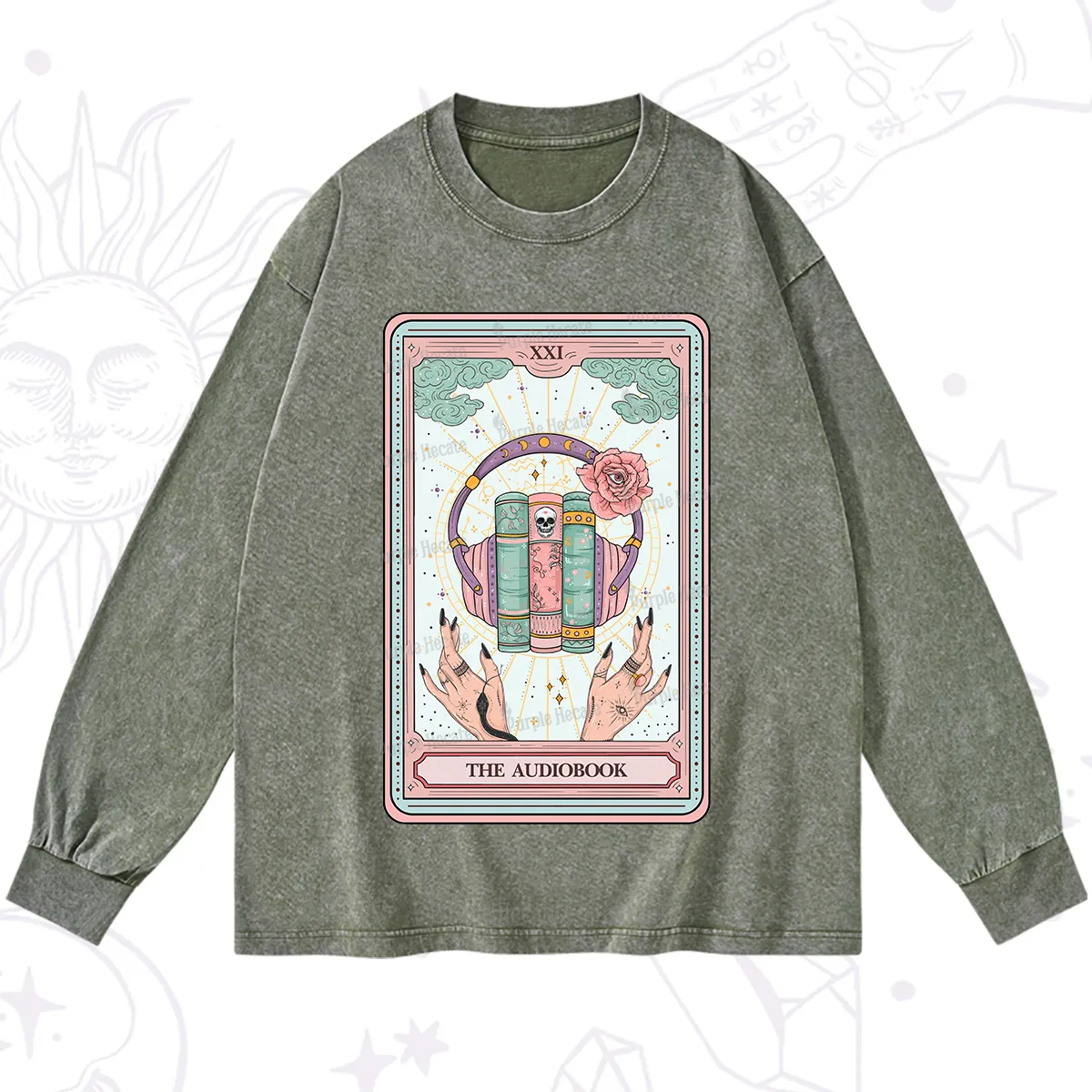 Purplehecate The Audiobook Tarot Washed Long Sleeve Shirt