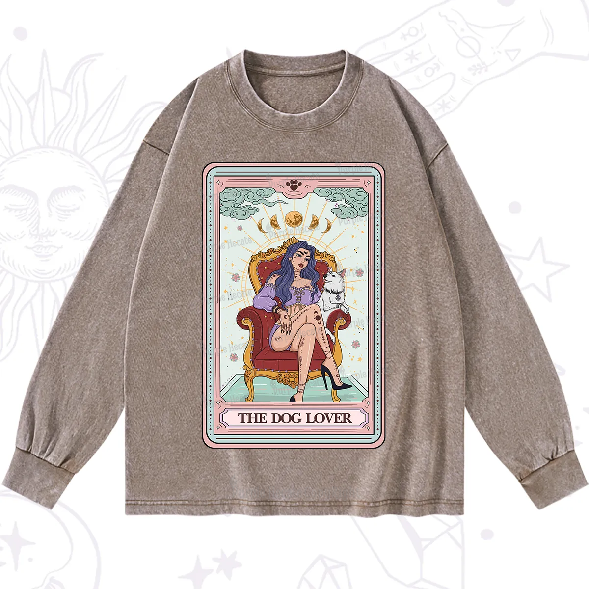 Purplehecate The Dog Lover Tarot Washed Long Sleeve Shirt