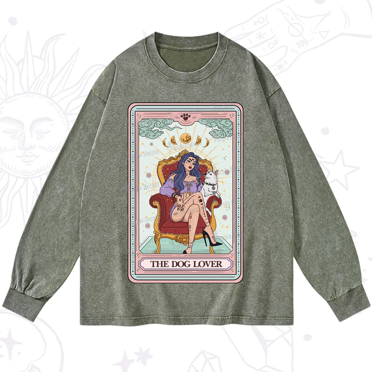 Purplehecate The Dog Lover Tarot Washed Long Sleeve Shirt