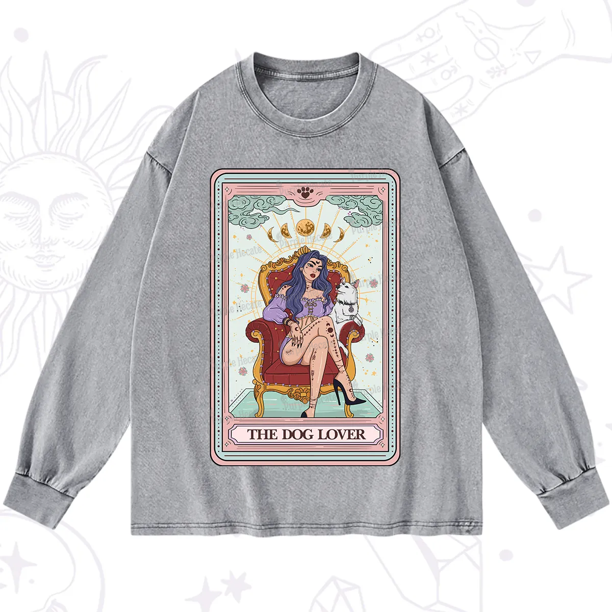 Purplehecate The Dog Lover Tarot Washed Long Sleeve Shirt