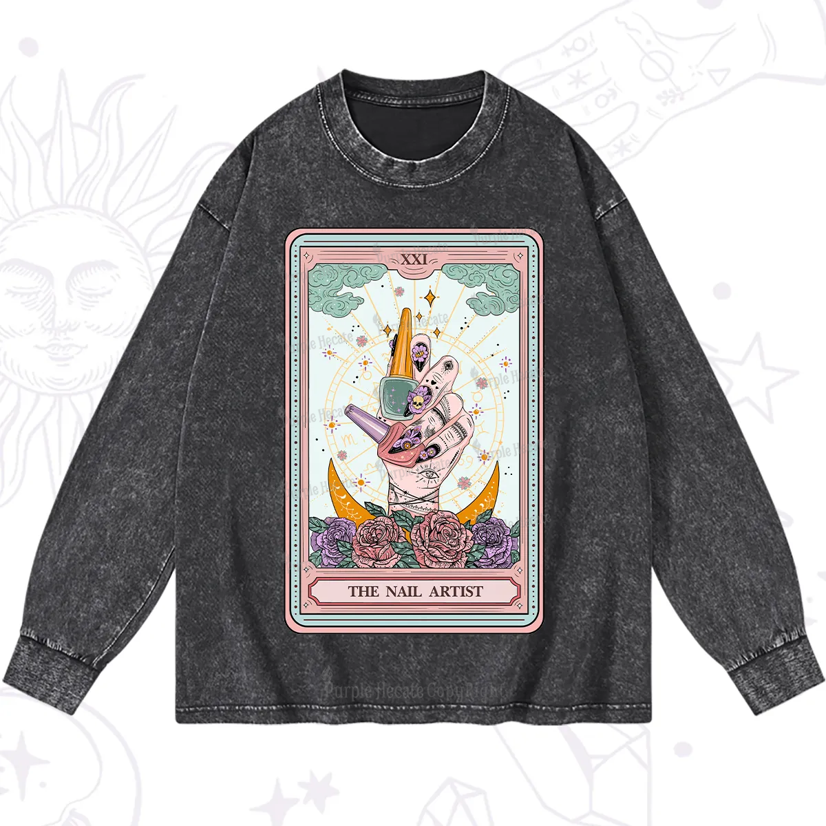 Purplehecate The Badass Nail Artist Tarot Washed Long Sleeve Shirt