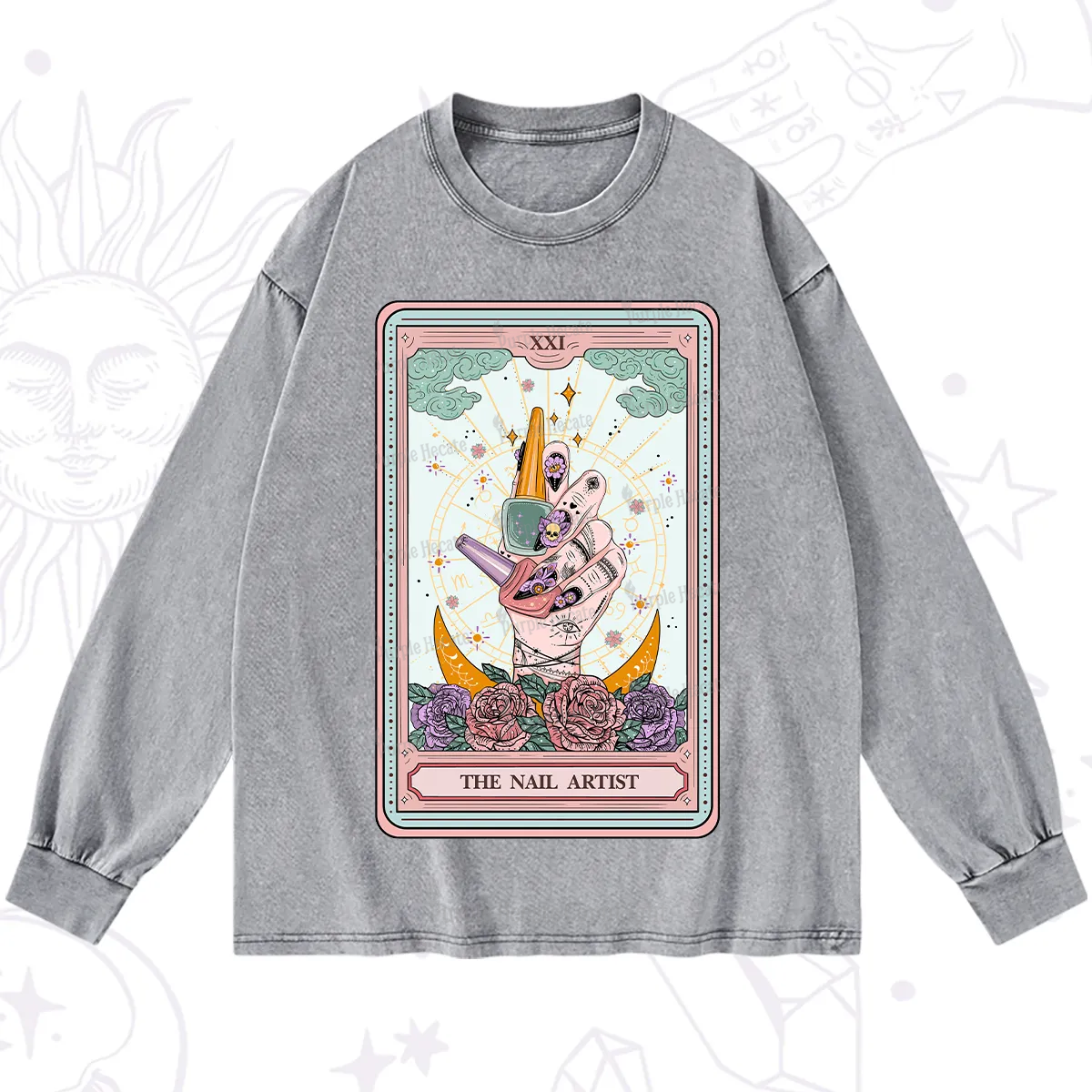Purplehecate The Badass Nail Artist Tarot Washed Long Sleeve Shirt