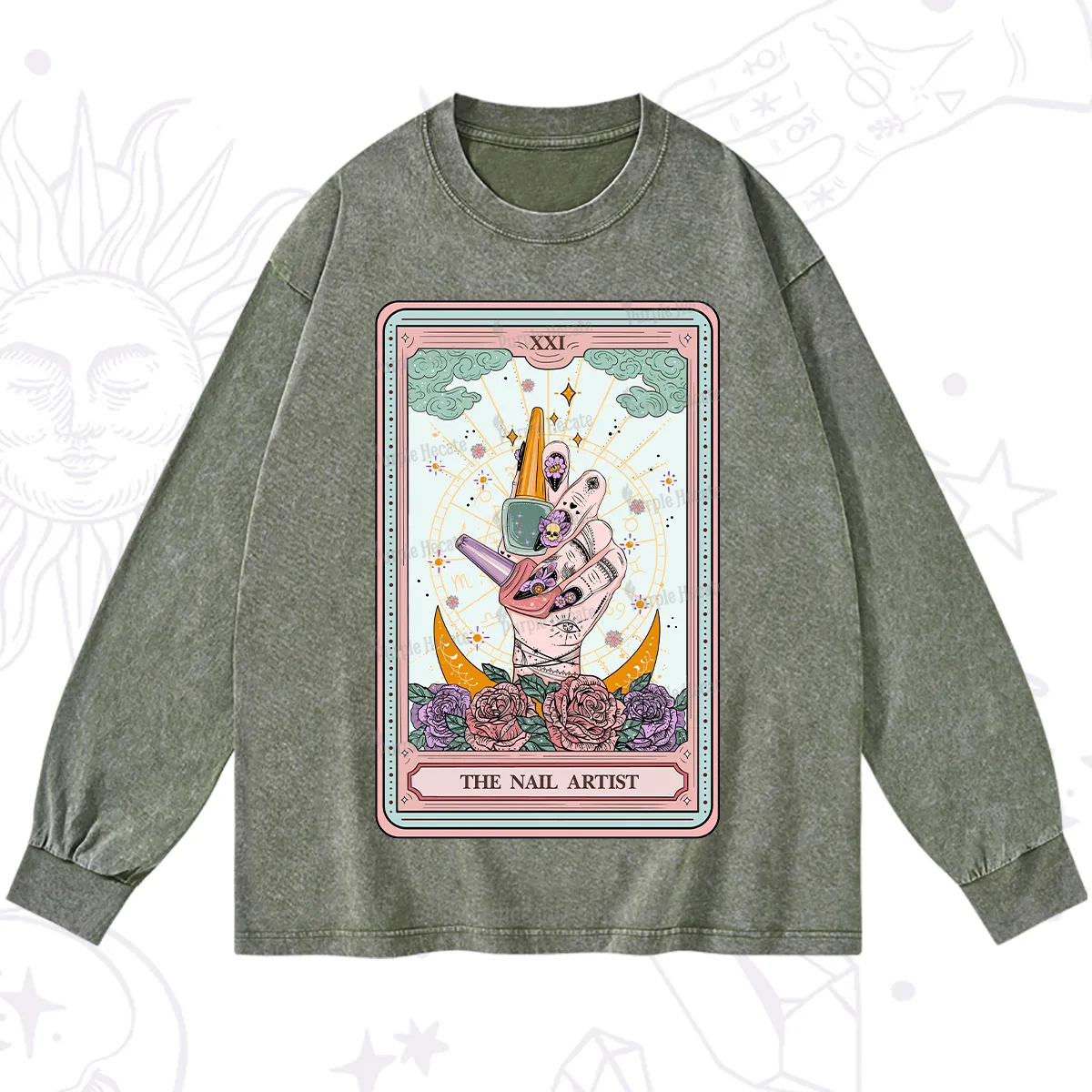 Purplehecate The Badass Nail Artist Tarot Washed Long Sleeve Shirt
