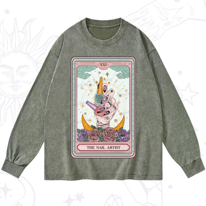 Purplehecate The Badass Nail Artist Tarot Washed Long Sleeve Shirt