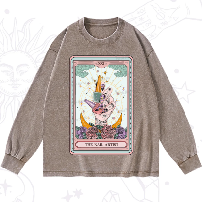 Purplehecate The Badass Nail Artist Tarot Washed Long Sleeve Shirt