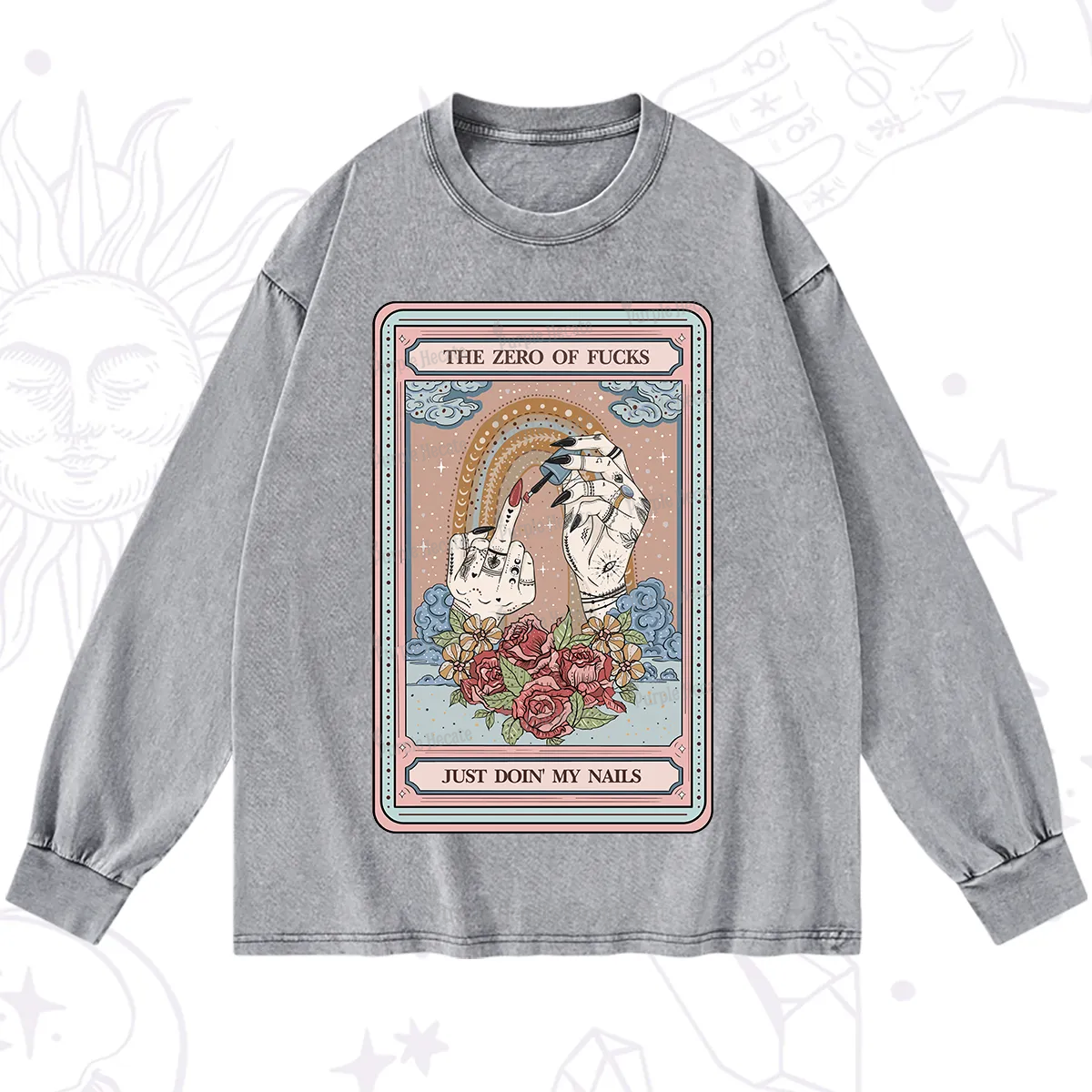 Purplehecate The Zero of Fucks Just Doin' My Nails Tarot Washed Long Sleeve Shirt