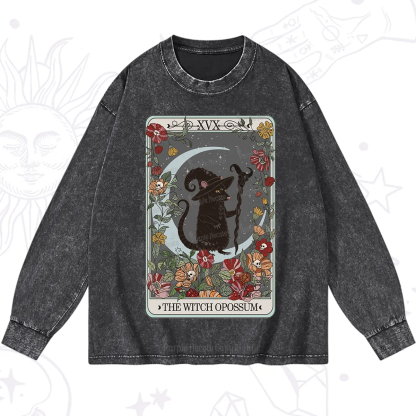 Purplehecate The Witch Opossum Tarot Washed Long Sleeve Shirt