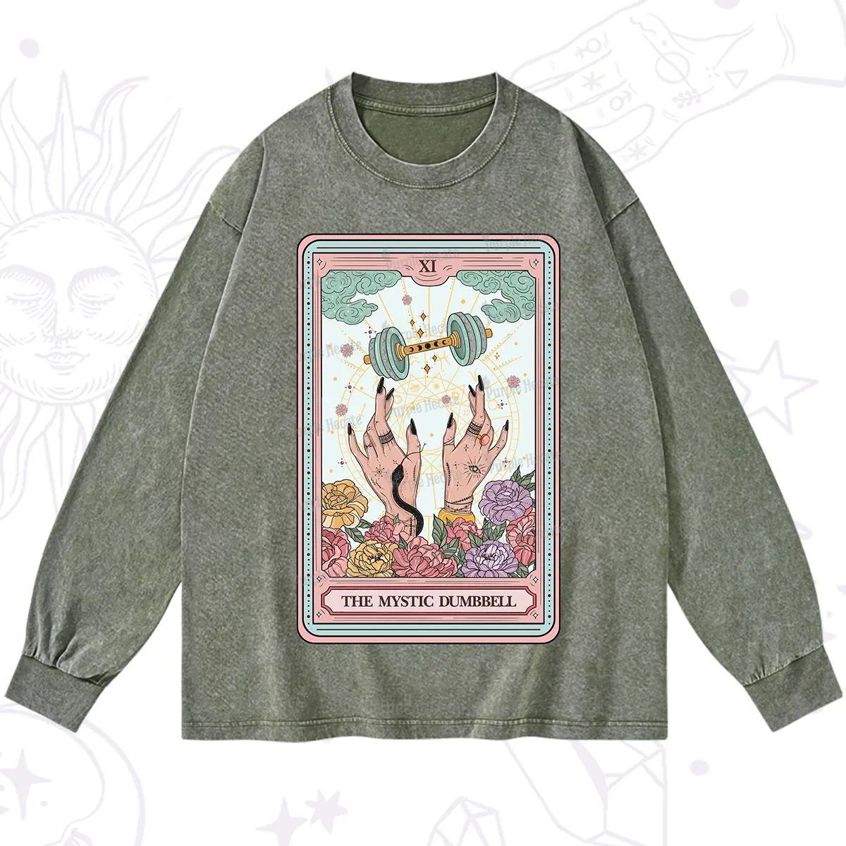 Purplehecate The Mystic Dumbbell Tarot Washed Long Sleeve Shirt