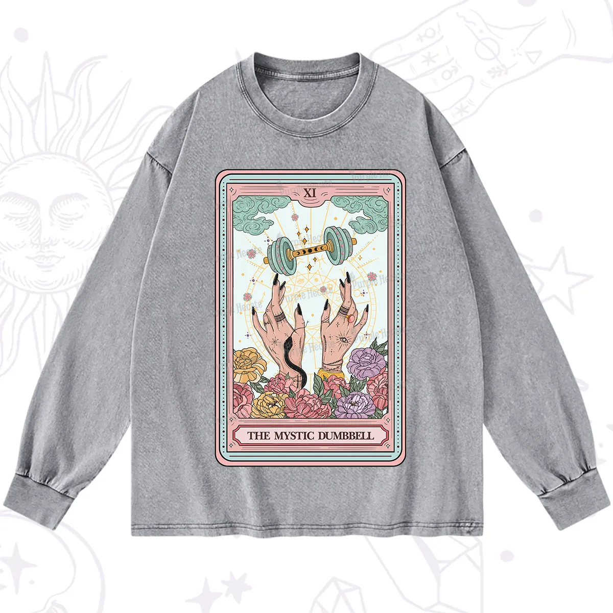 Purplehecate The Mystic Dumbbell Tarot Washed Long Sleeve Shirt