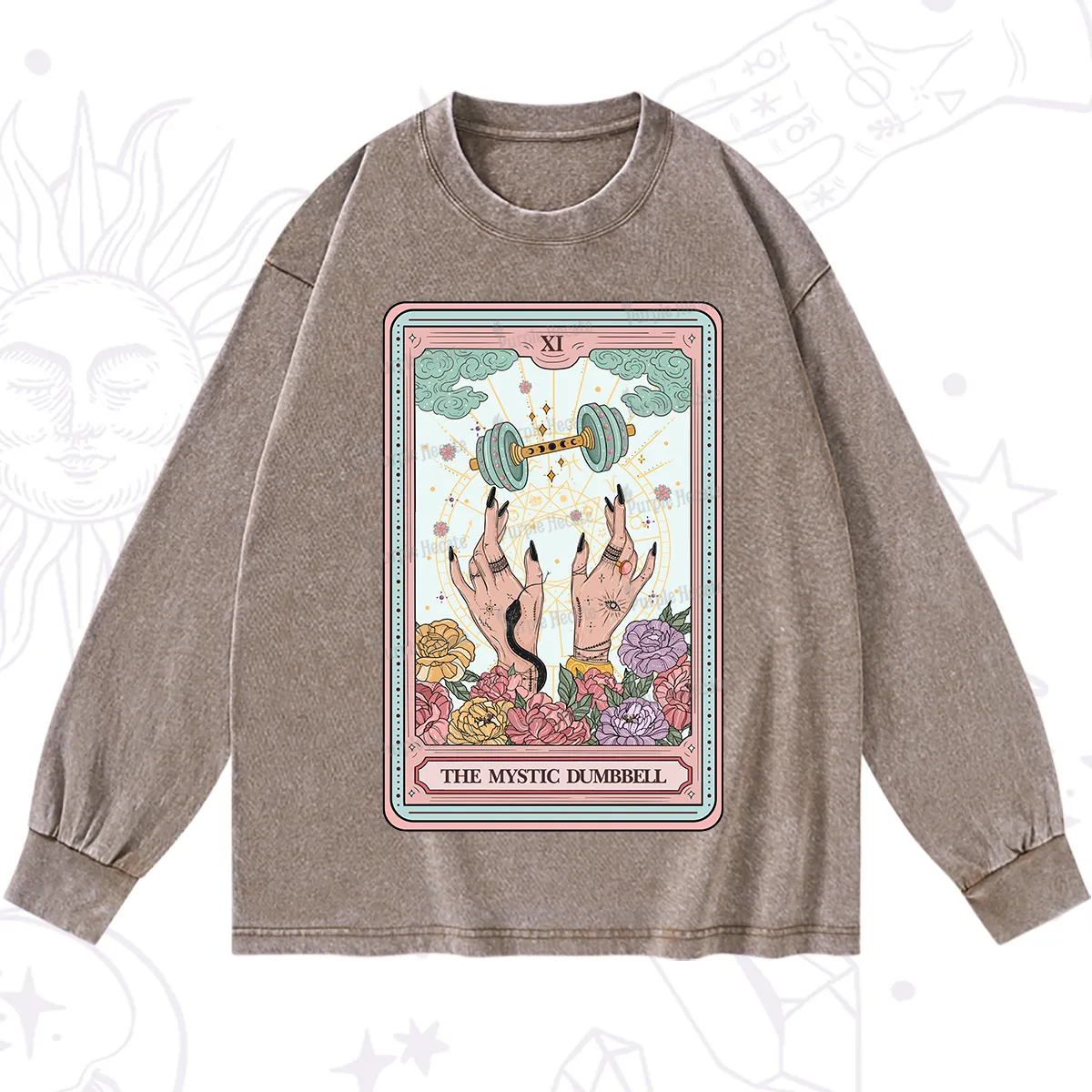 Purplehecate The Mystic Dumbbell Tarot Washed Long Sleeve Shirt