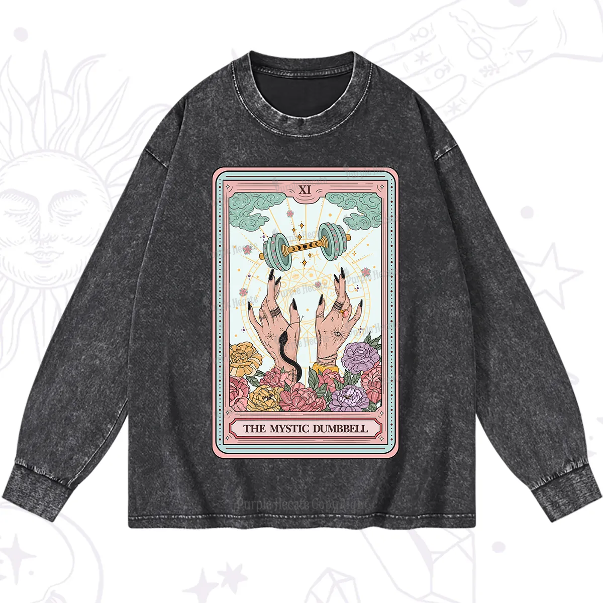 Purplehecate The Mystic Dumbbell Tarot Washed Long Sleeve Shirt