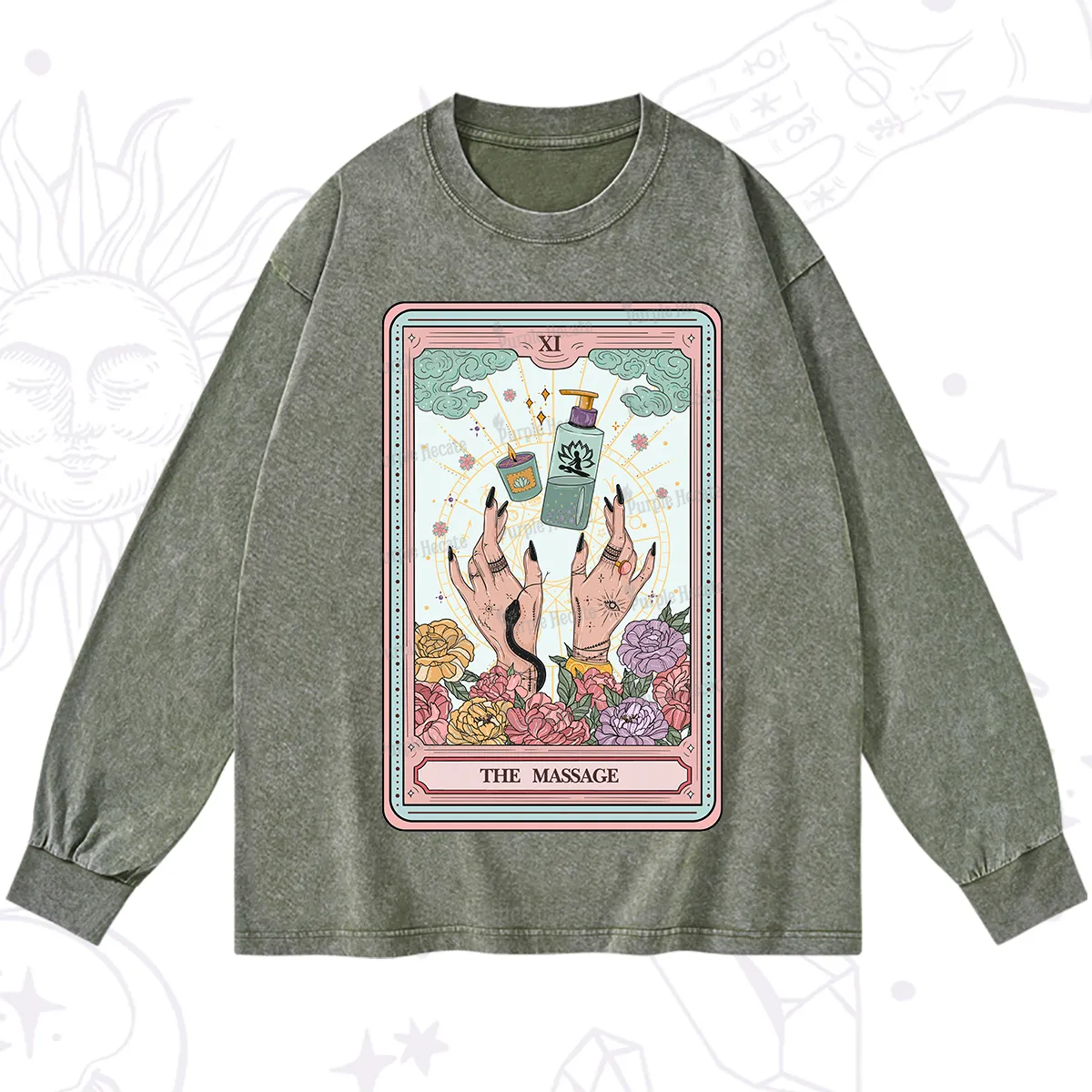 Purplehecate The Massage Tarot Washed Long Sleeve Shirt
