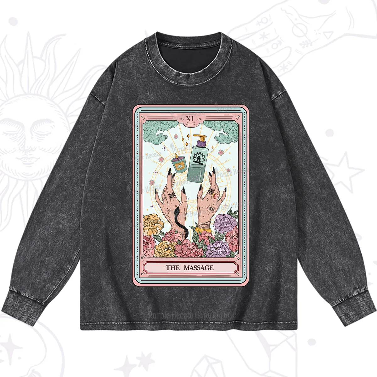 Purplehecate The Massage Tarot Washed Long Sleeve Shirt