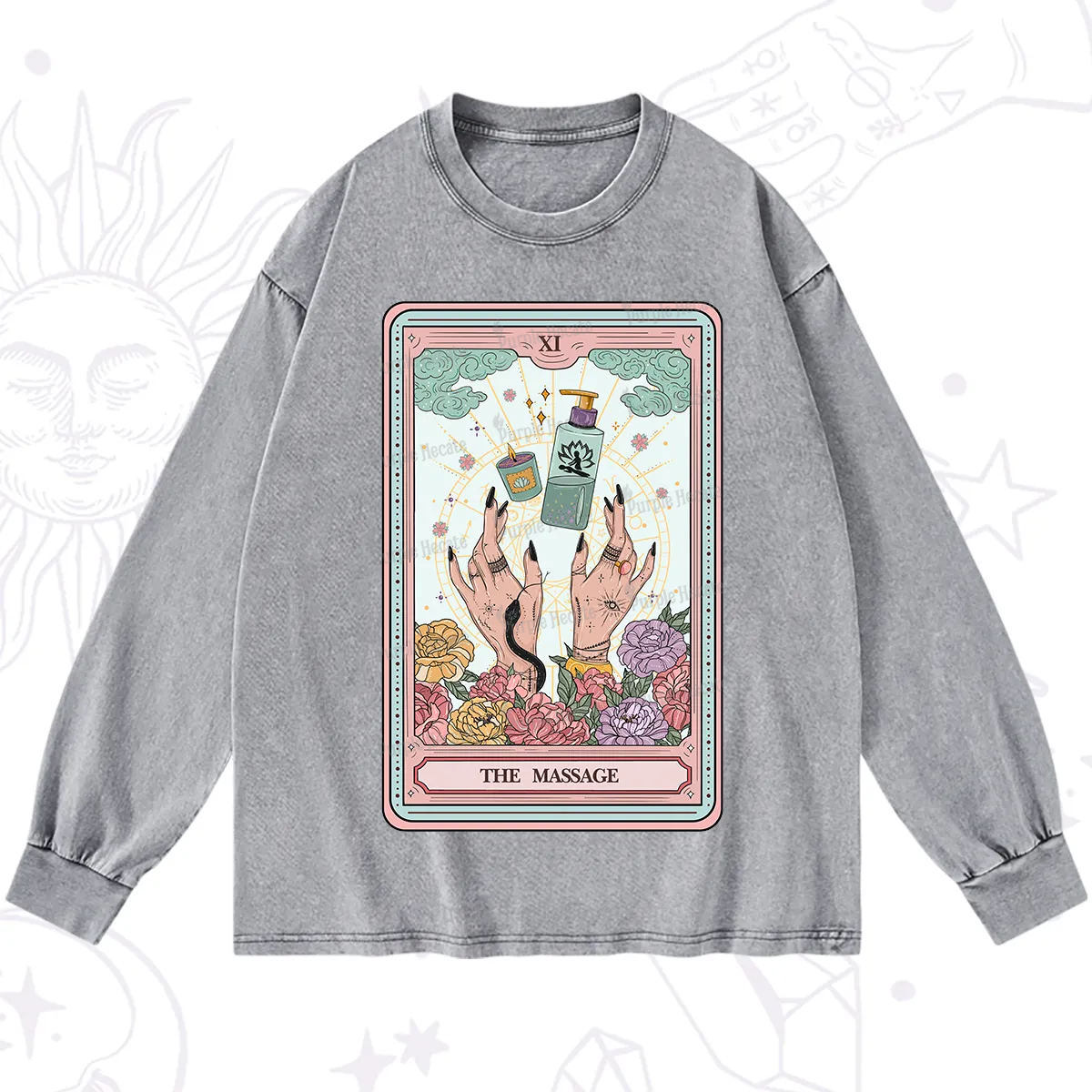 Purplehecate The Massage Tarot Washed Long Sleeve Shirt