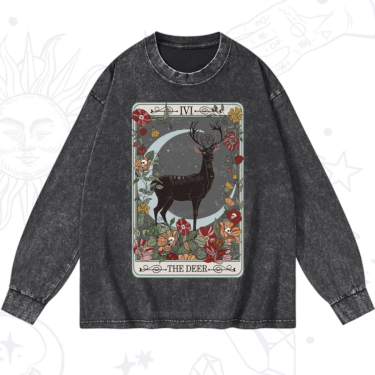 Purplehecate The Deer Tarot Washed Long Sleeve Shirt