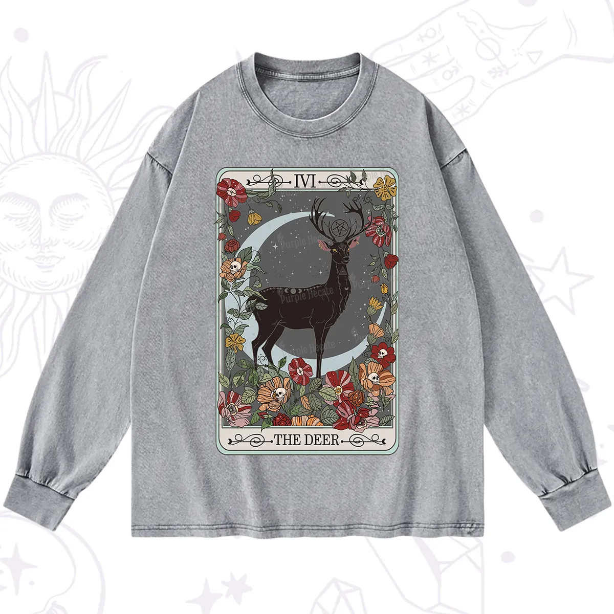 Purplehecate The Deer Tarot Washed Long Sleeve Shirt