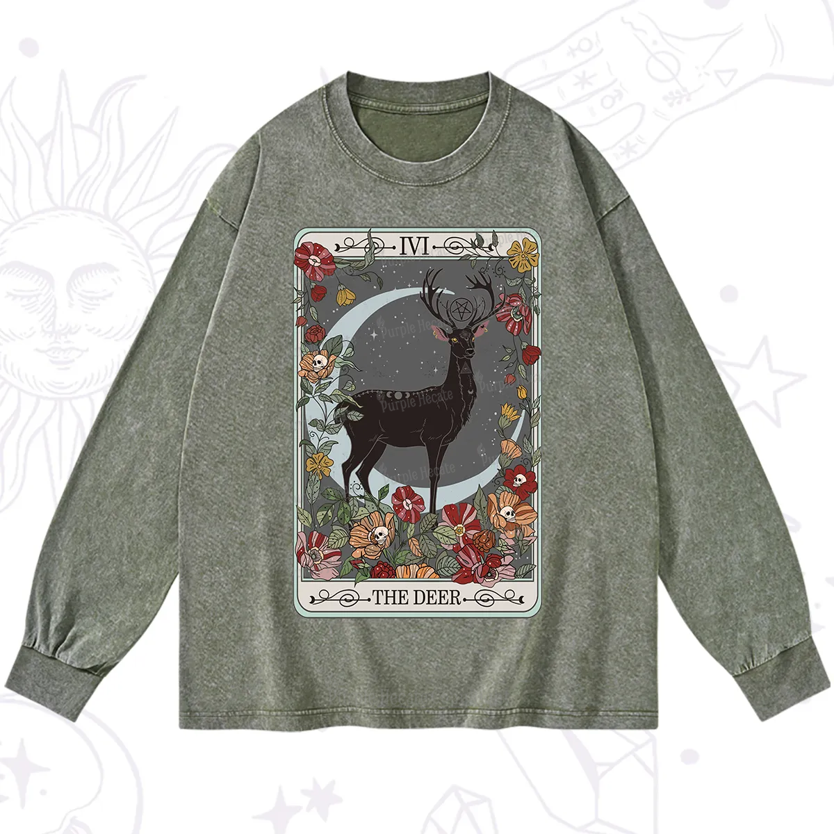 Purplehecate The Deer Tarot Washed Long Sleeve Shirt