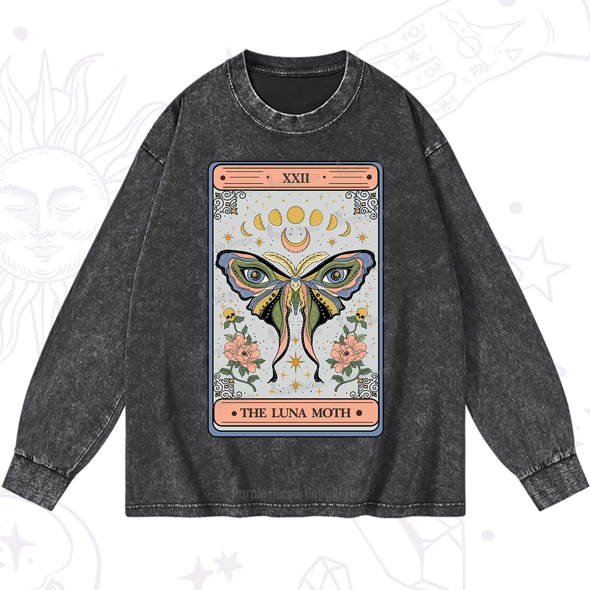Purplehecate The Luna Moth Tarot Washed Long Sleeve Shirt