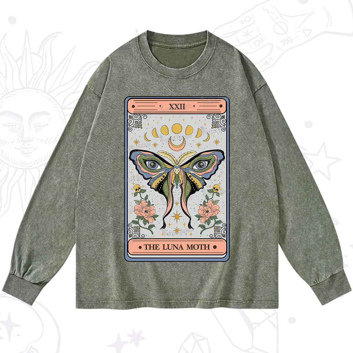 Purplehecate The Luna Moth Tarot Washed Long Sleeve Shirt