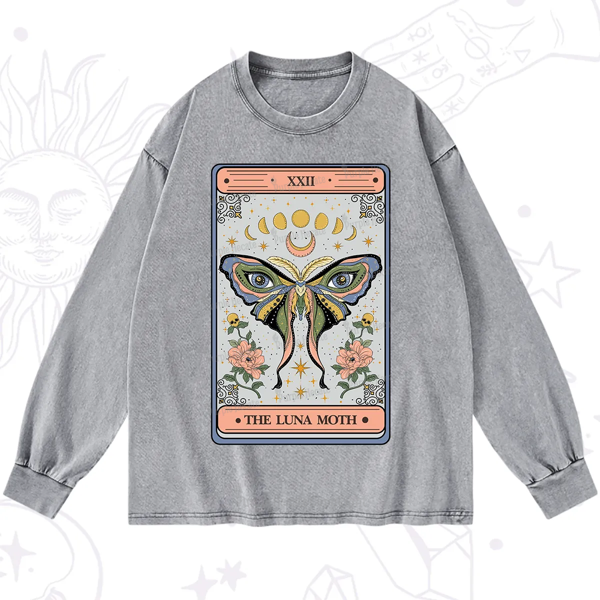 Purplehecate The Luna Moth Tarot Washed Long Sleeve Shirt