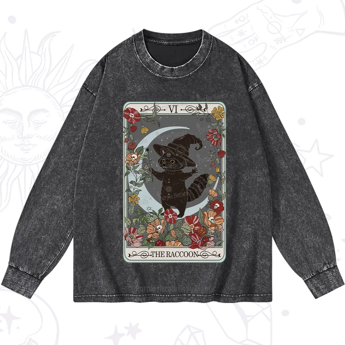 Purplehecate The Raccoon Tarot Washed Long Sleeve Shirt