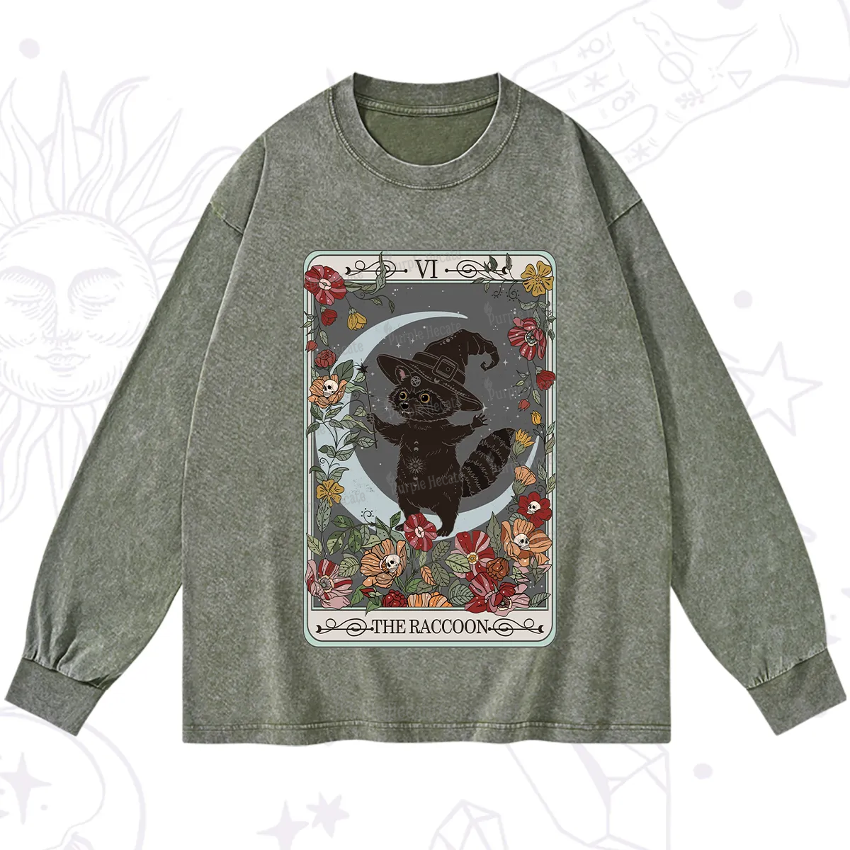 Purplehecate The Raccoon Tarot Washed Long Sleeve Shirt