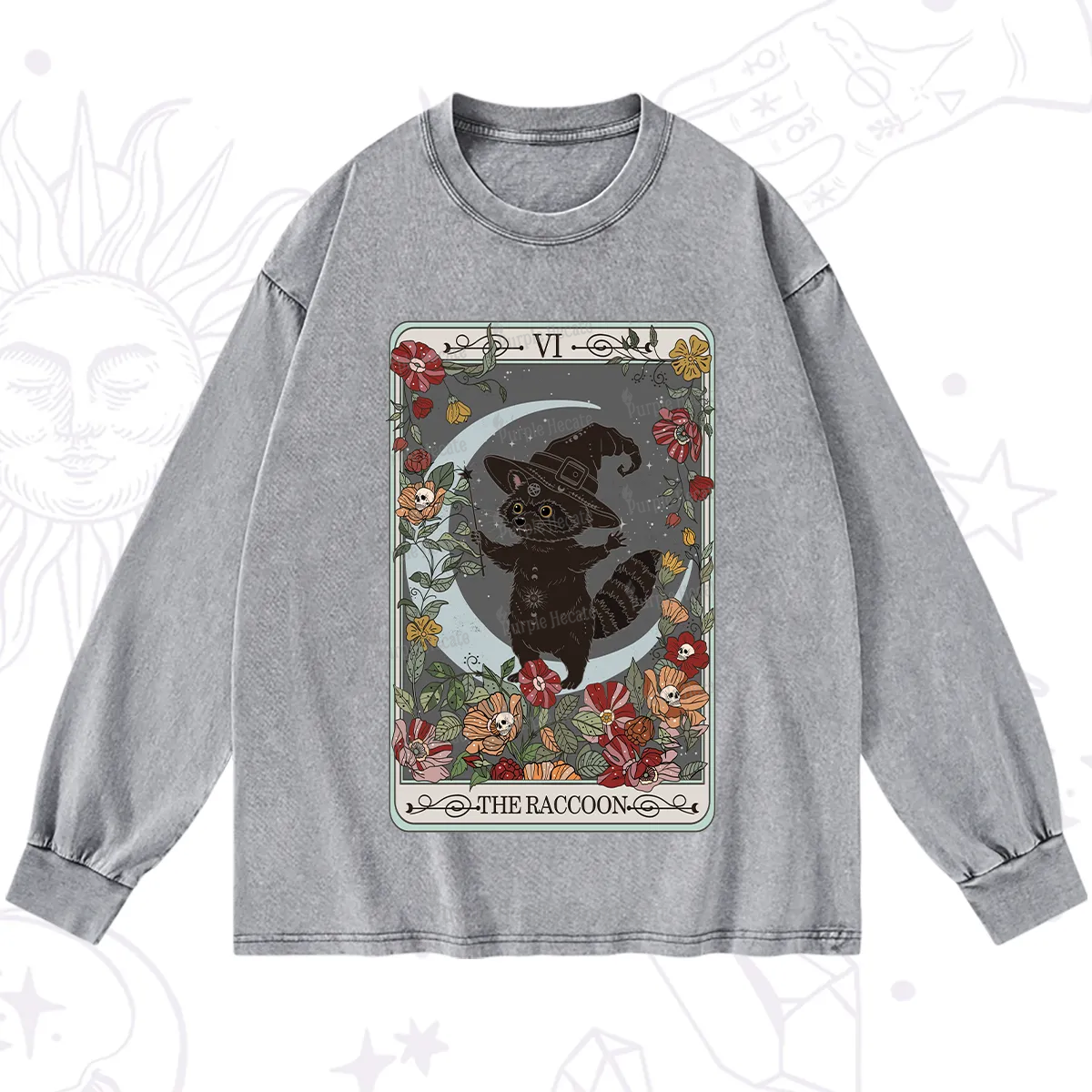 Purplehecate The Raccoon Tarot Washed Long Sleeve Shirt