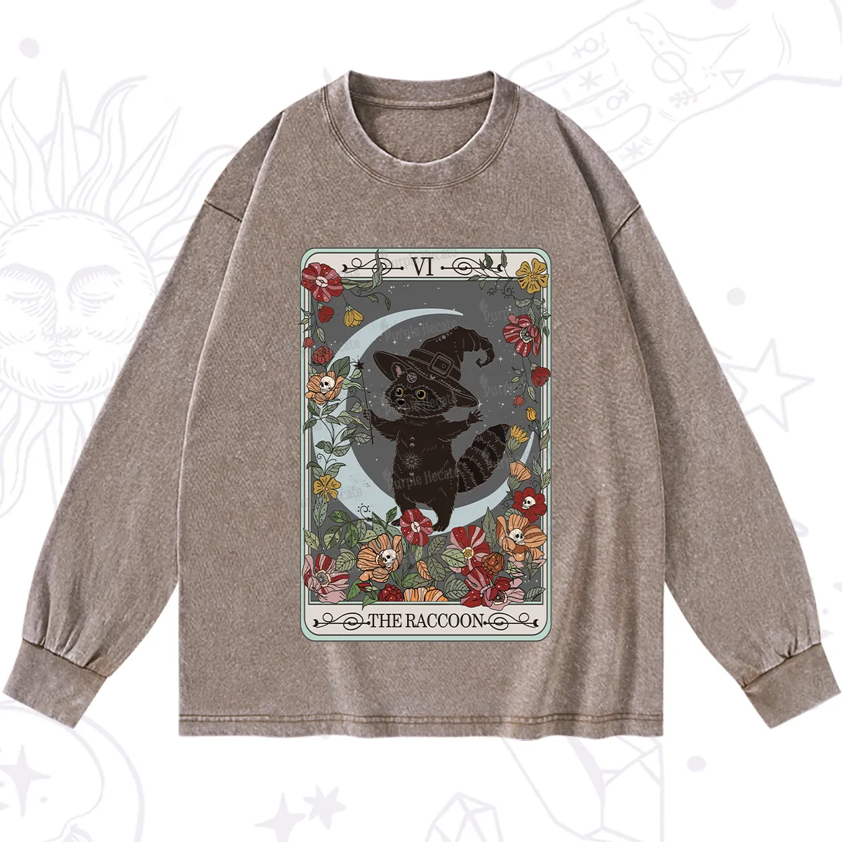 Purplehecate The Raccoon Tarot Washed Long Sleeve Shirt