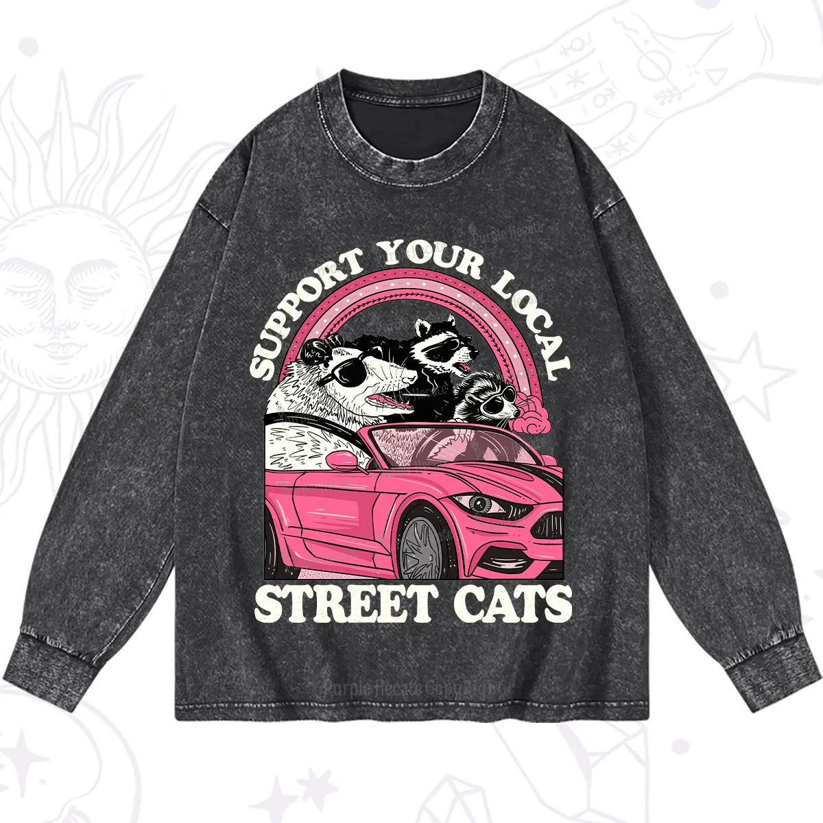Purplehecate Support Local Street Cats Washed Long Sleeve Shirt