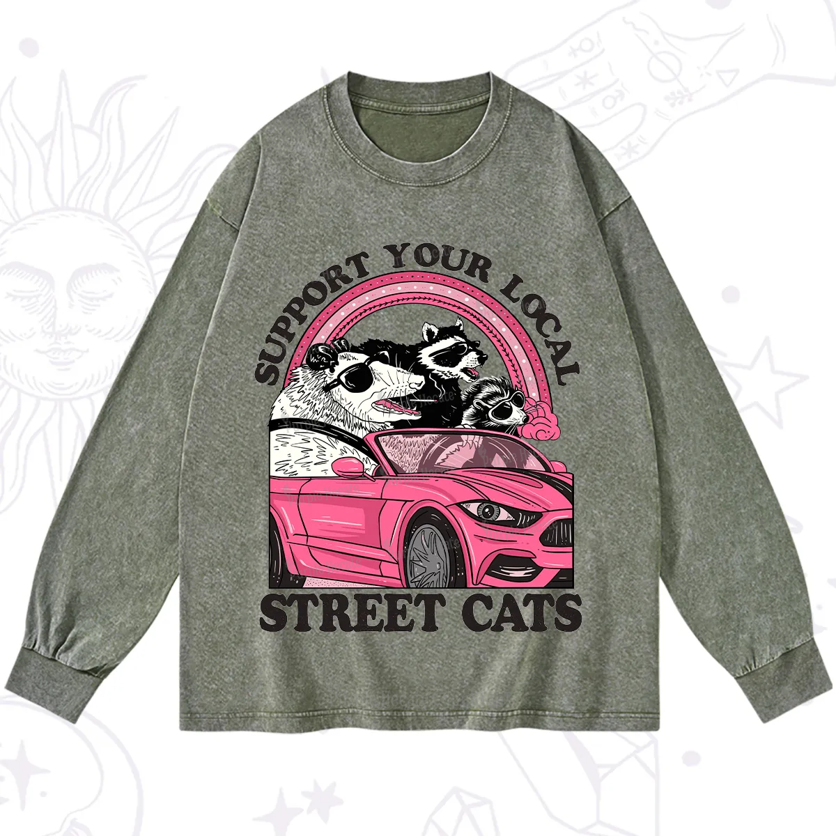 Purplehecate Support Local Street Cats Washed Long Sleeve Shirt