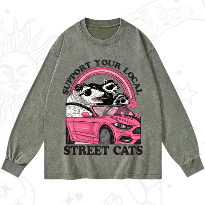 Purplehecate Support Local Street Cats Washed Long Sleeve Shirt