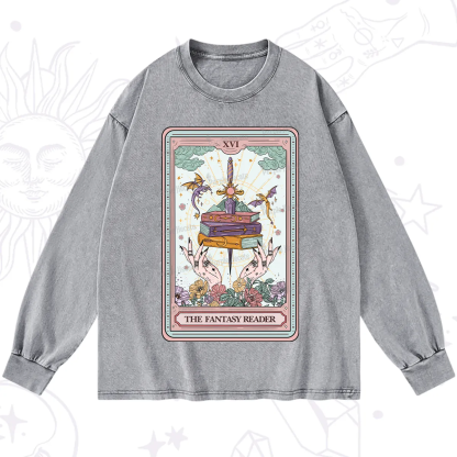 Purplehecate The Fantasy Reader Tarot Washed Long Sleeve Shirt