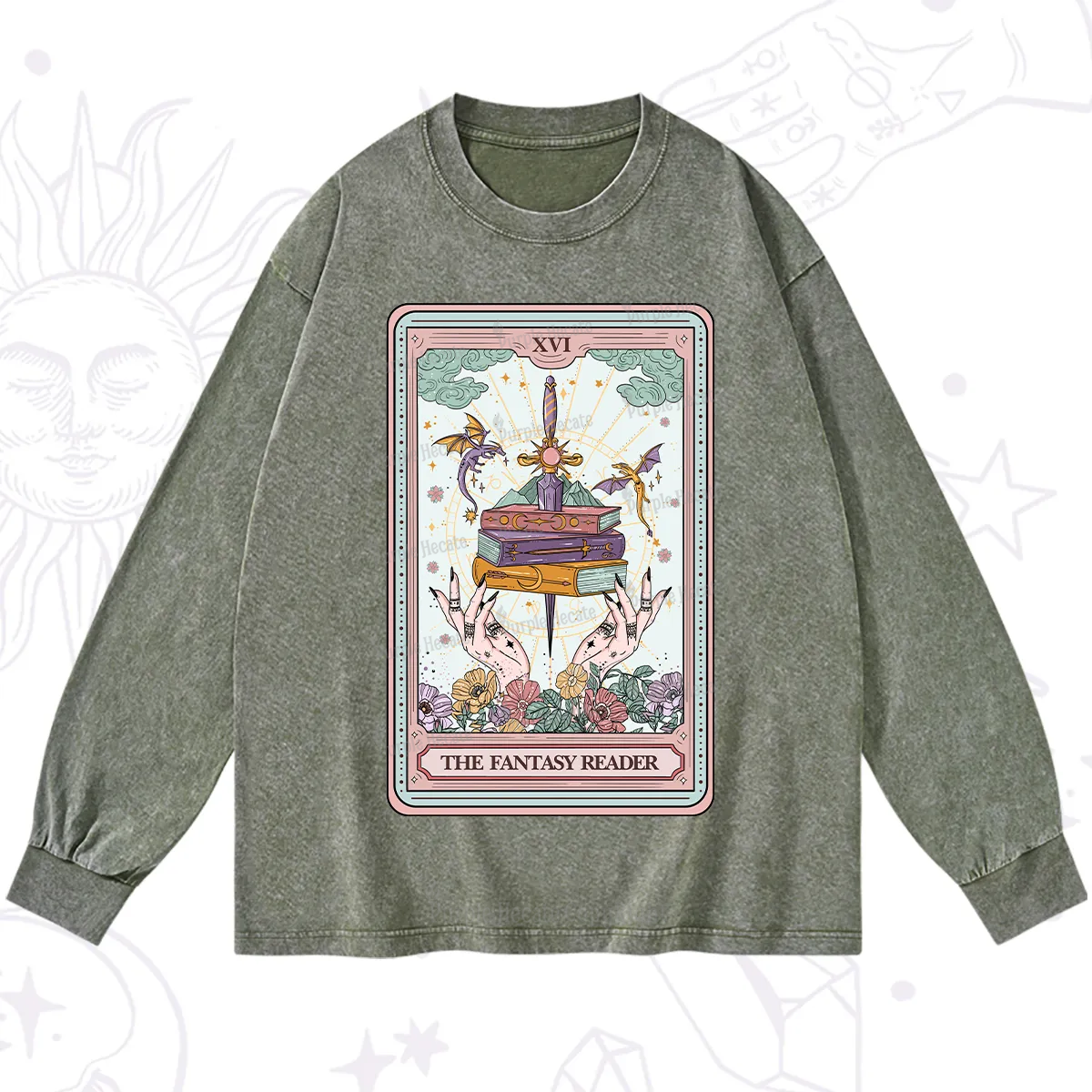 Purplehecate The Fantasy Reader Tarot Washed Long Sleeve Shirt