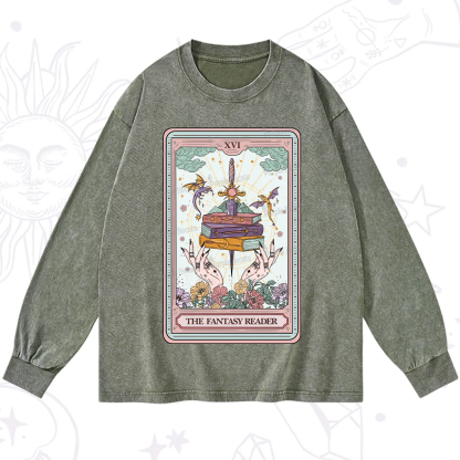 Purplehecate The Fantasy Reader Tarot Washed Long Sleeve Shirt