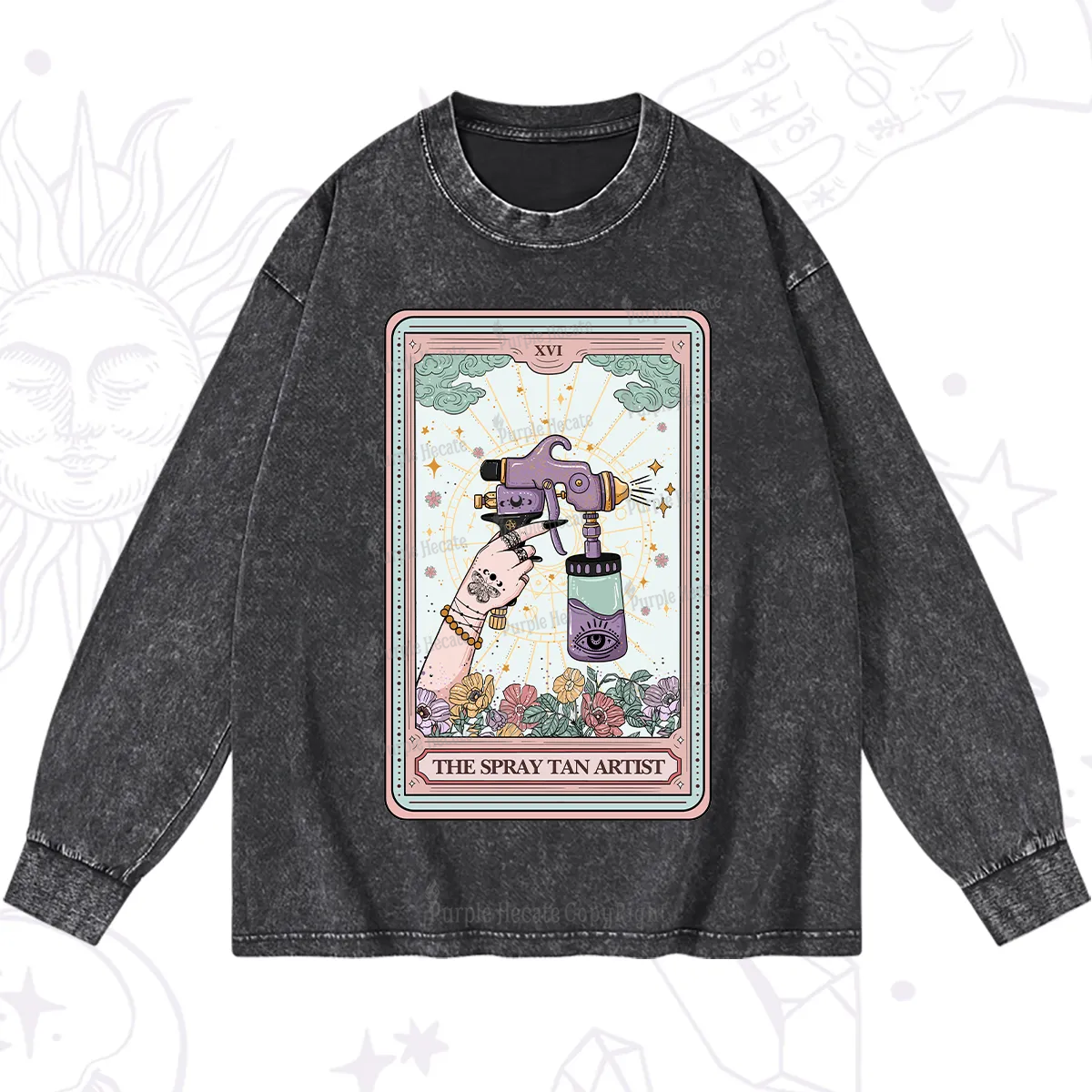 Purplehecate The Spary Tan Artist Tarot Washed Long Sleeve Shirt