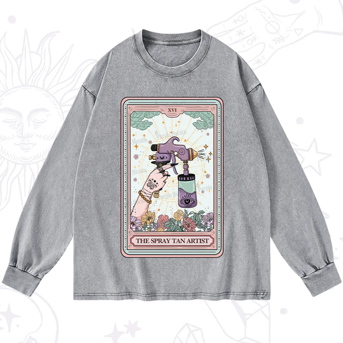 Purplehecate The Spary Tan Artist Tarot Washed Long Sleeve Shirt