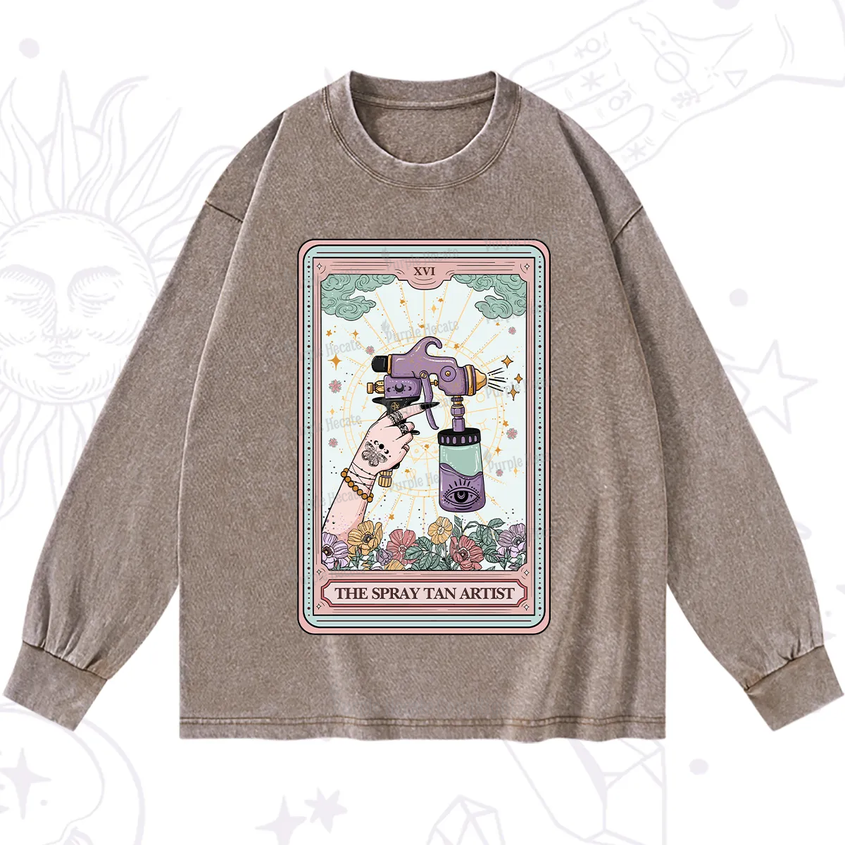 Purplehecate The Spary Tan Artist Tarot Washed Long Sleeve Shirt