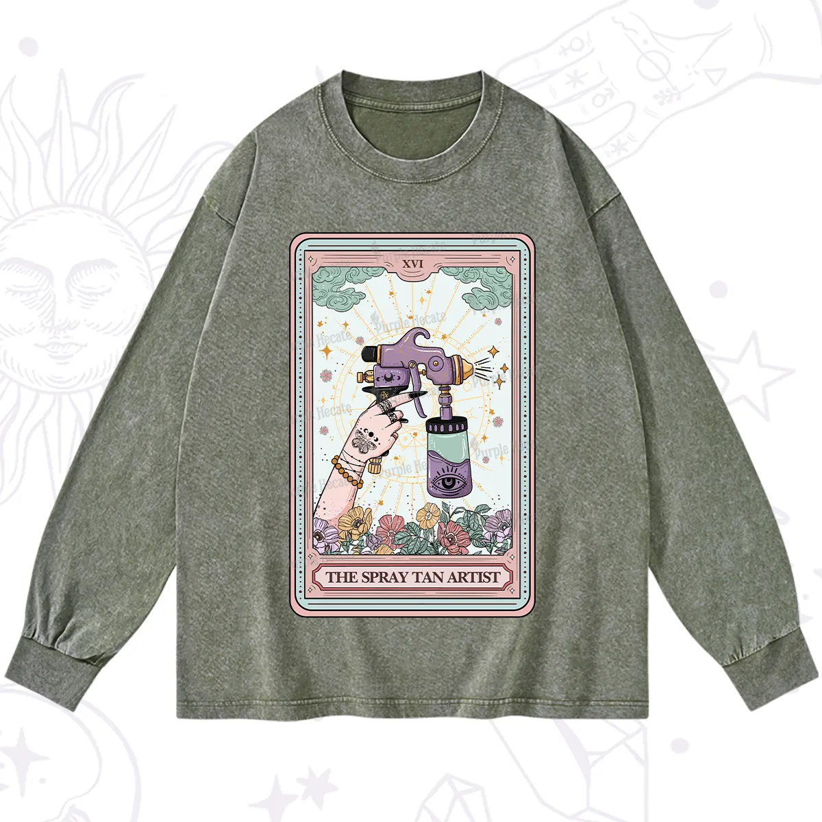 Purplehecate The Spary Tan Artist Tarot Washed Long Sleeve Shirt