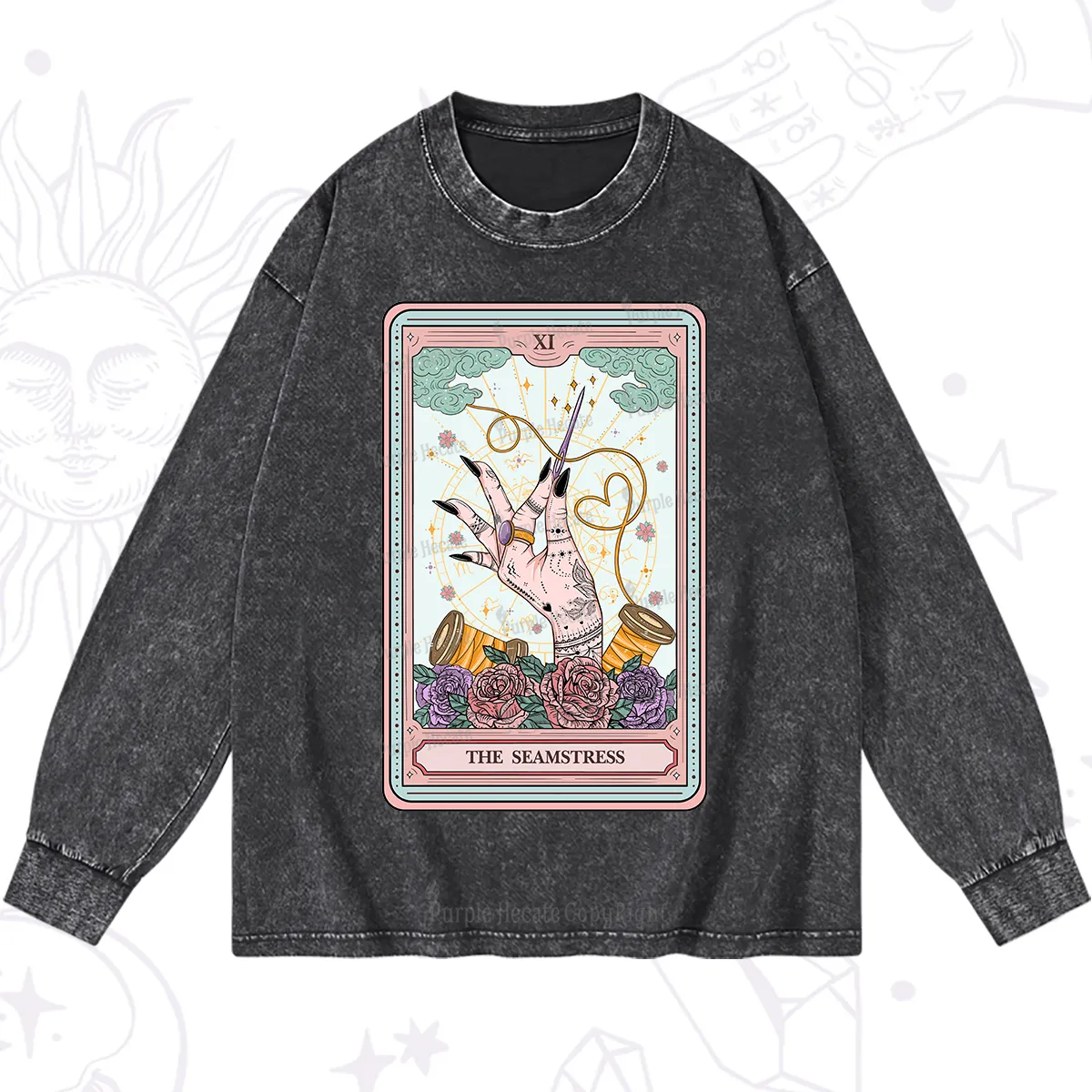 Purplehecate The Seamstress Tarot Washed Long Sleeve Shirt