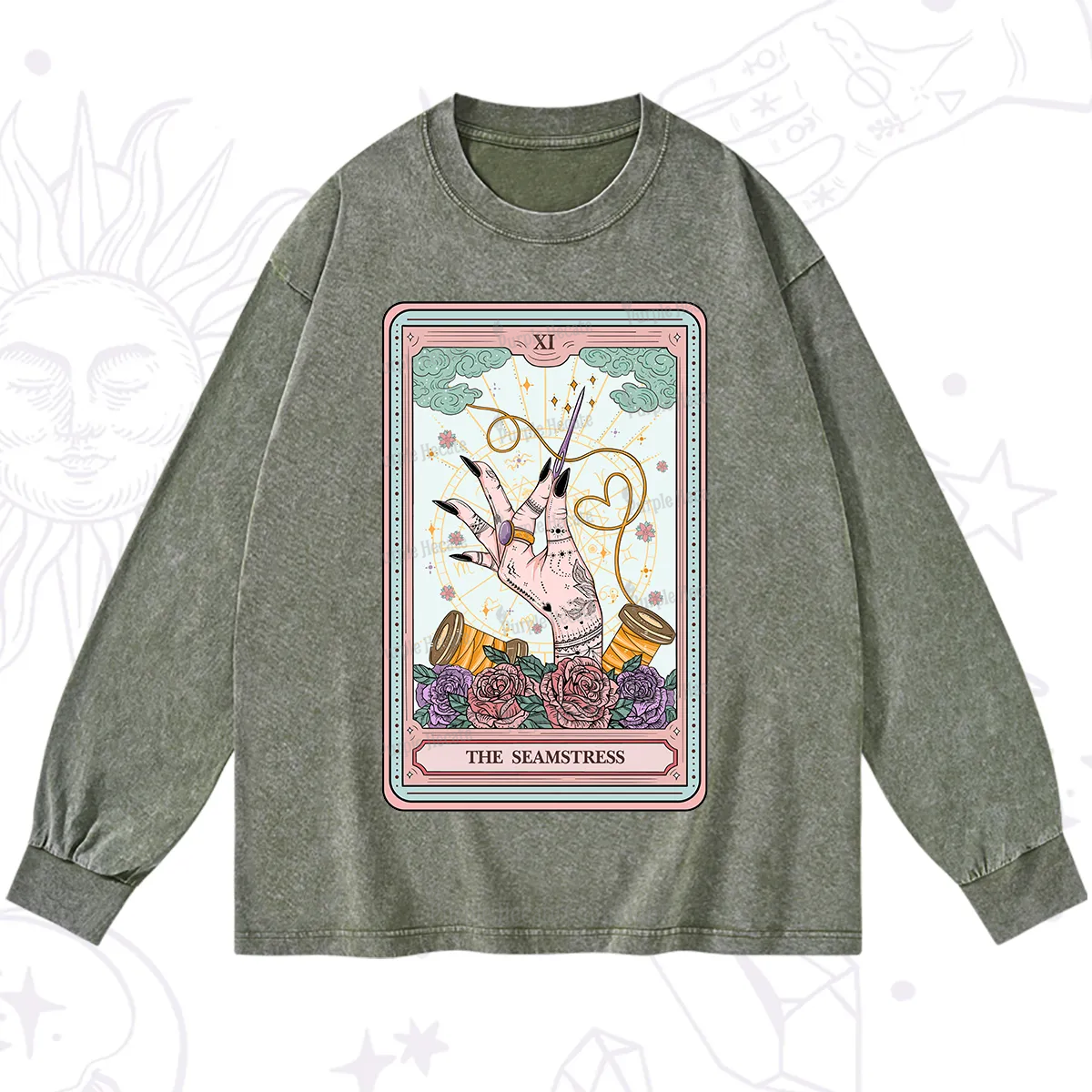 Purplehecate The Seamstress Tarot Washed Long Sleeve Shirt