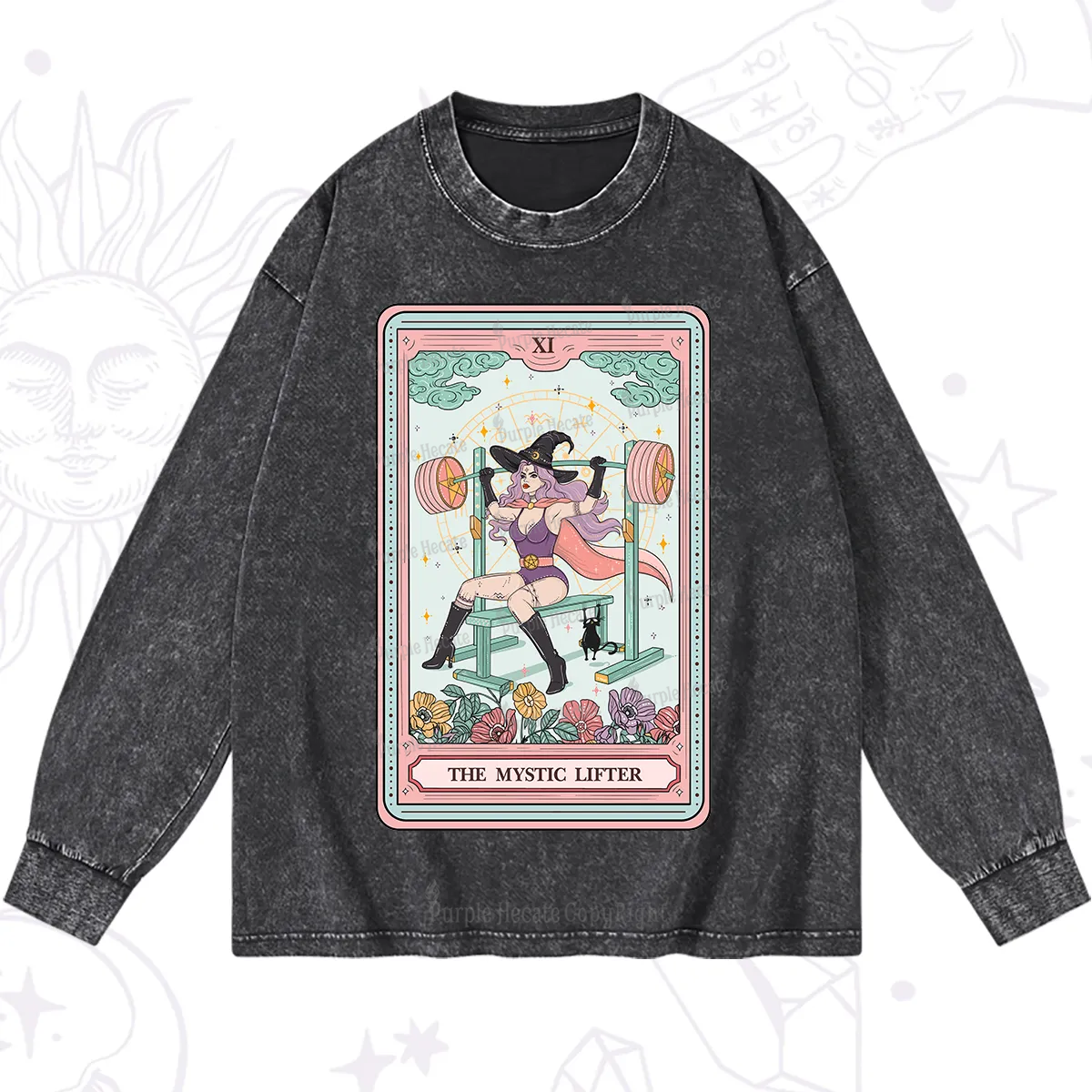 Purplehecate The Mystic Lifter Tarot Washed Long Sleeve Shirt