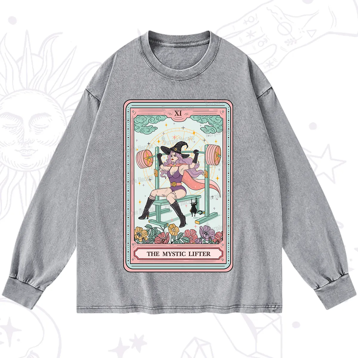 Purplehecate The Mystic Lifter Tarot Washed Long Sleeve Shirt