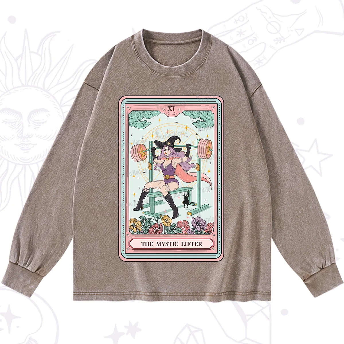 Purplehecate The Mystic Lifter Tarot Washed Long Sleeve Shirt