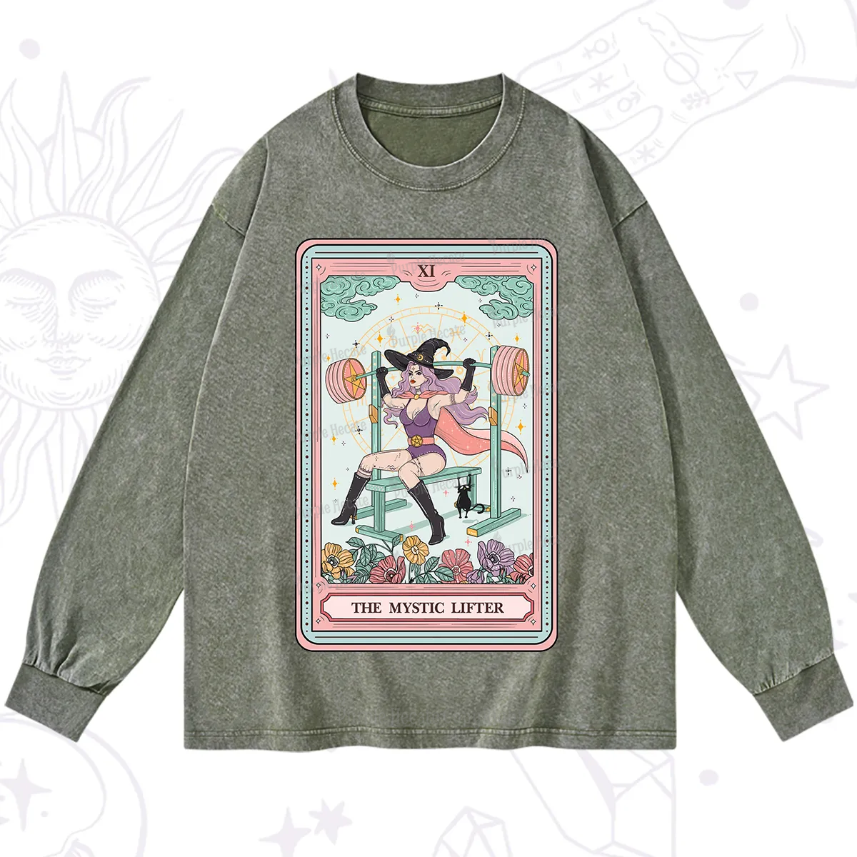 Purplehecate The Mystic Lifter Tarot Washed Long Sleeve Shirt