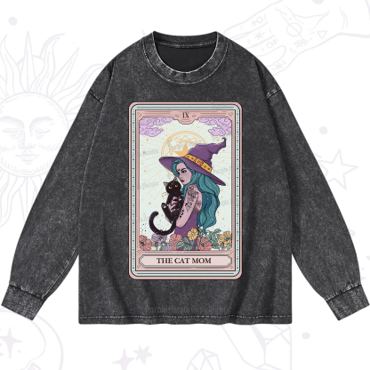 Purplehecate The Gothic Cat Mom Tarot Washed Long Sleeve Shirt