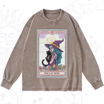 Purplehecate The Gothic Cat Mom Tarot Washed Long Sleeve Shirt