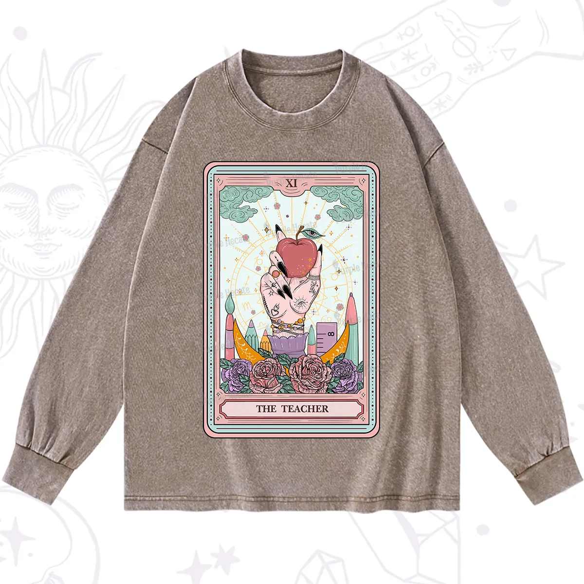 Purplehecate The Teacher Tarot Washed Long Sleeve Shirt